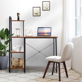 Compact Computer Desk Workstation with 4 Tier Shelves for Home and Office - Brown