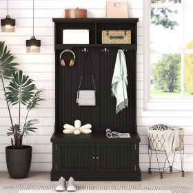 Hall Tree with Storage Shoe Bench for Entryway and Hallway, 4-in-1 Design Coat Racks with 4 Hooks for Living Room - Black
