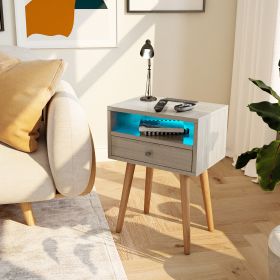 Nightstands with Charging Station, 2-Tier Storage & 20 Colors Remote LED Lights. - Grey