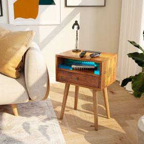 Nightstands with Charging Station, 2-Tier Storage & 20 Colors Remote LED Lights. - Vintage