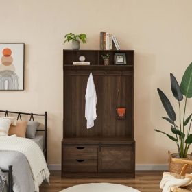 Dark brown, Column Coat Rack with Storage Shoe Cabinet - as picture