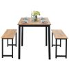 3 Pieces Dining Table Set with 2 Benches for Dining Room Kitchen Bar - Natural