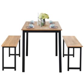 3 Pieces Dining Table Set with 2 Benches for Dining Room Kitchen Bar - Natural