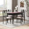 5 Pieces Dining Set Wood Metal Table and 4 Chairs with Cushions - Beige