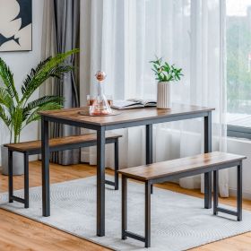 3 Pieces Dining Table Set with 2 Benches for Dining Room Kitchen Bar - PB