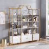 78 Inch 4 Tiers Home Office Bookcase Bookshelf, Storage Cabinet Display Shelf, X Bar Gold Frame - Golden+White