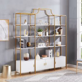 78 Inch 4 Tiers Home Office Bookcase Bookshelf, Storage Cabinet Display Shelf, X Bar Gold Frame - Golden+White