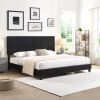 King Size Upholstered Platform Bed Frame with Linen Fabric Headboard, No Box Spring Needed, Wood Slat Support, Easy Assembly, BLACK - black