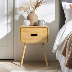 Wood Nightstand End Side Table with Drawer & Solid Wood Legs for Living Room, Bedroom - as picture