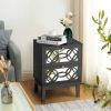FCH 2pcs 45*30*60cm MDF Spray Paint, Smoked Mirror, Two-Drawn Carving, Bedside Table, Black - as picture