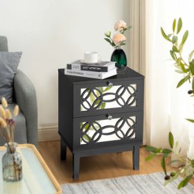 FCH 2pcs 45*30*60cm MDF Spray Paint, Smoked Mirror, Two-Drawn Carving, Bedside Table, Black - as picture