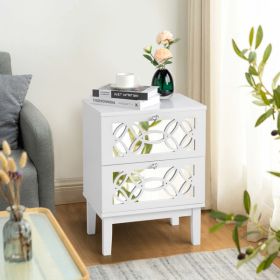 FCH 2pcs 45*30*60cm MDF Spray Paint, Smoked Mirror, Two-Drawn Carving, Bedside Table, White - as picture