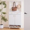 Entryway Bedroom Armoire,Shoe Cabinet,Wardrobe Armoire Closet, Drawers and Shelves, Handles, Hanging Rod, white - as picture