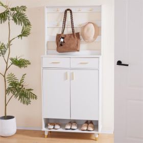 Entryway Bedroom Armoire,Shoe Cabinet,Wardrobe Armoire Closet, Drawers and Shelves, Handles, Hanging Rod, white - as picture