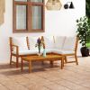 4 Piece Patio Lounge Set with Cushion Cream Solid Acacia Wood - Brown