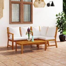 4 Piece Patio Lounge Set with Cushion Cream Solid Acacia Wood - Brown