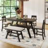 6-Piece Wood Counter Height Dining Table Set with Storage Shelf;  Kitchen Table Set with Bench and 4 Chairs; Rustic Style - Espresso