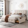 Upholstered Platform Bed with Classic Headboard and 4 Drawers, No Box Spring Needed, Linen Fabric, Queen Size Beige(OLD SKU :LP000114AAA) - pic