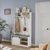 Coat Rack with Storage Shoe Cabinet - White
