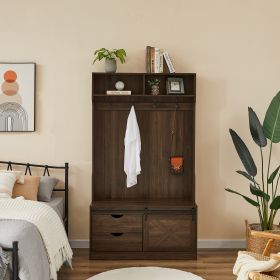 Coat Rack with Storage Shoe Cabinet - Dark Brown