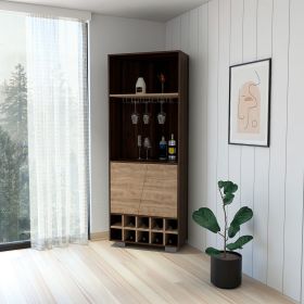 Bahamas Corner Bar; Ten Built-in Wine Rack; Double Door Cabinet; Two Shelves; One Interior Shelf - Dark Oak / Pine