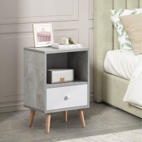 Mid-Century Wood Nightstand Set of 2;  Bed Sofa Side Table with Drawer and Shelf;  Modern End Table for Living Room Bedroom Office - Gray+White