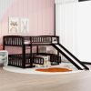 Bunk Bed with Slide,Full Over Full Low Bunk Bed with Fence and Ladder for Toddler Kids Teens Espresso - as pic