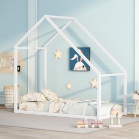 Twin Size Metal House Bed kids Bed, White - as pic