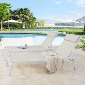 Outdoor Chaise Lounge Adjustable Patio Reclining Lounger Chair with Removable Headrest  - Beige