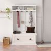 Entryway hall tree with coat rack 4 hooks and storage bench shoe cabinet white - as pic