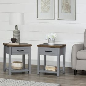Drawer Nightstand; Set of 2 - Gray - Medium Density Fibreboard, Laminate, Wood Composite, Metal