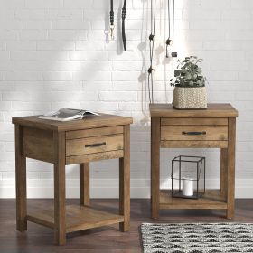 Drawer Nightstand; Set of 2 - Knotty Oak - Medium Density Fibreboard, Laminate, Wood Composite, Metal