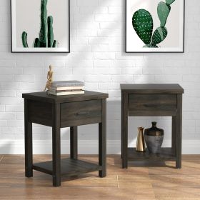 Drawer Nightstand; Set of 2 - Dark Espresso - Medium Density Fibreboard, Laminate, Wood Composite, Metal