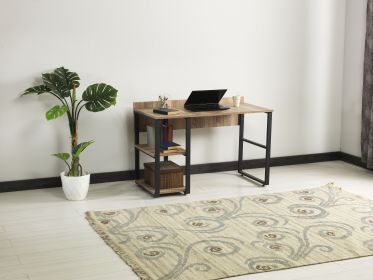 Furnish Home Store Rasse Black Metal Frame 58" Wooden Top 2 Shelves Writing and Computer Desk for Home Office, Oak - as pic