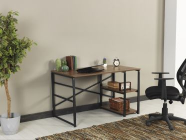 Furnish Home Store Sage Black Metal Frame 47" Wooden Top 2 Shelves Writing and Computer Desk for Home Office, Walnut - as pic