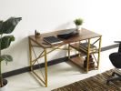 Furnish Home Store Morello Gold Metal Frame 47" Wooden Top 2 Shelves Writing and Computer Desk for Home Office, White - as pic