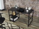 Furnish Home Store Sage Black Metal Frame 47" Wooden Top 2 Shelves Writing and Computer Desk for Home Office, Black - as pic