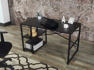Furnish Home Store Sage Black Metal Frame 47" Wooden Top 2 Shelves Writing and Computer Desk for Home Office, Black - as pic