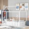 {Slats are not included}Twin Size Wood Bed House Bed Frame with Fence,for Kids,Teens, Girls,Boys {White}{OLD SKU:WF194274AAK} - as pic