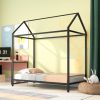 House Bed Frame Twin Size , Kids Bed Frame Metal Platform Bed Floor Bed for Kids Boys Girls No Box Spring Needed Black - as pic