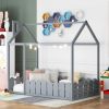 {Slats are not included}Twin Size Wood Bed House Bed Frame with Fence,for Kids,Teens, Girls,Boys {Gray}{OLD SKU:WF194274AAE} - as pic