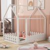 (Slats are not included) Full Size Wood Bed House Bed Frame with Fence,for Kids,Teens,Girls,Boys (White )(OLD SKU:WF281294AAK) - as pic