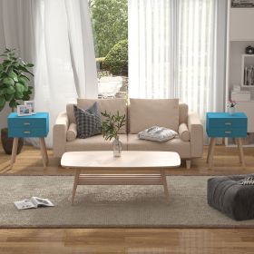 Nightstand Set of 2; 2 Drawers Wood End Table for Bedroom Living Room; 24.8"H; Light Blue - Light Blue - Wood, Medium Density Fiberboard