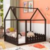 (Slats are not included)Full Size Wood Bed House Bed Frame with Fence,for Kids,Teens,Girls,Boys (Espresso )(OLD SKU:WF281294AAP) - as pic