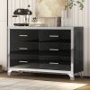 Elegant High Gloss Dresser with Metal Handle,Mirrored Storage Cabinet with 6 Drawers for Bedroom,Living Room - Black - MDF