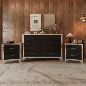 3-Pieces Sets,Dresser and Two Nightstands with Metal Handles and Mirror Decoration, Elegant - Black - MDF
