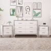 3-Pieces Sets,Dresser and Two Nightstands with Metal Handles and Mirror Decoration, Elegant - White - MDF