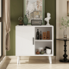 Sideboard Buffet Kitchen Storage Cabinet, Accent Cabinet with Solid Wood Feet for Decorated Doors- White - Wood