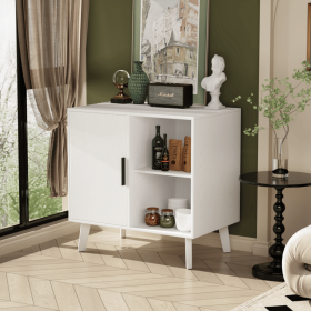 Sideboard Buffet Kitchen Storage Cabinet, Accent Cabinet with Solid Wood Feet for Decorated Doors- White - Wood