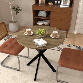 31.5 Inch Round Dining Table, Small Circle Kitchen Table with Metal Black Legs for 2-4 people,Modern Dining Room Table - Rustic Brown - MDF